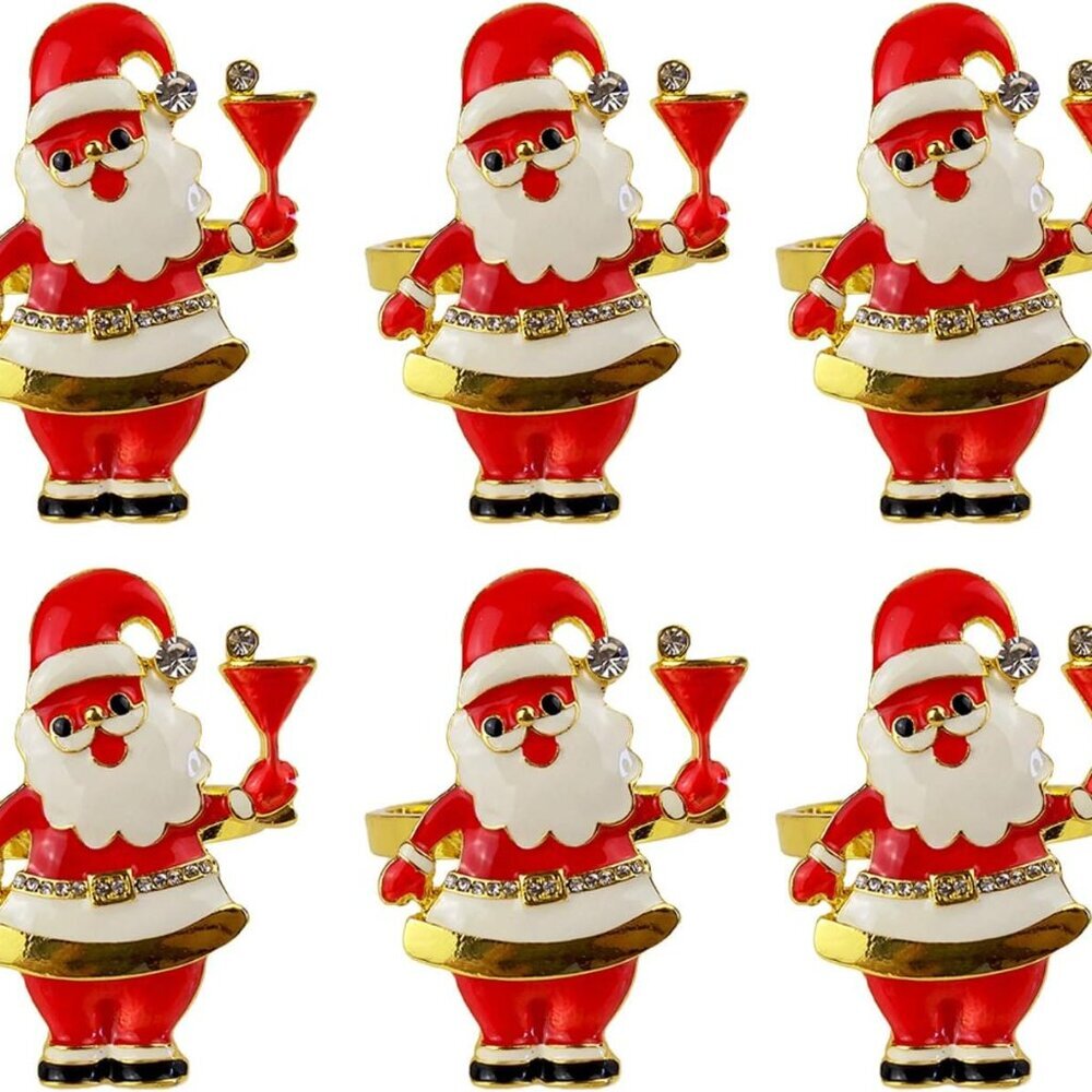 Xmas Napkin Rings Set of 6, Father Chirstmas Napkin Ring for Wedding, Thanksgivi